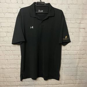 Under Armour Golf Polo Mens L Black Loose Heatgear Stretch Guardian Logo